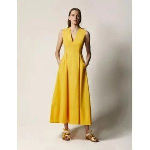 Another Tomorrow Women's Sz. 40/4 V Neck Organic Cotton Sun Dress In Sun NWT